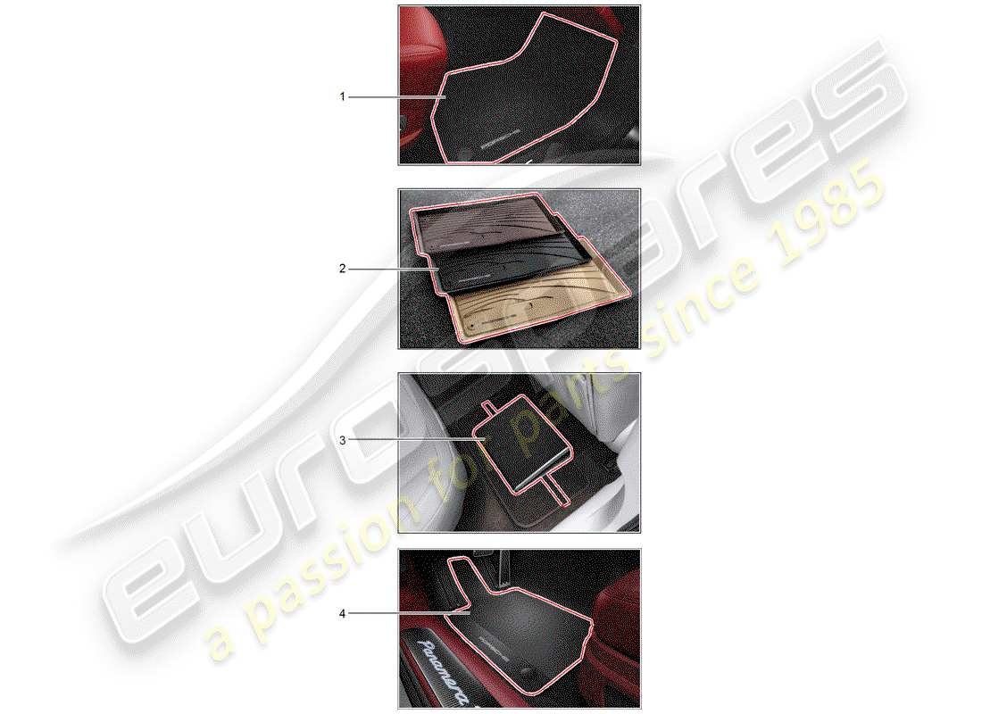 porsche 2020 (tequipment panamera) floor mat (rubber) parts diagram