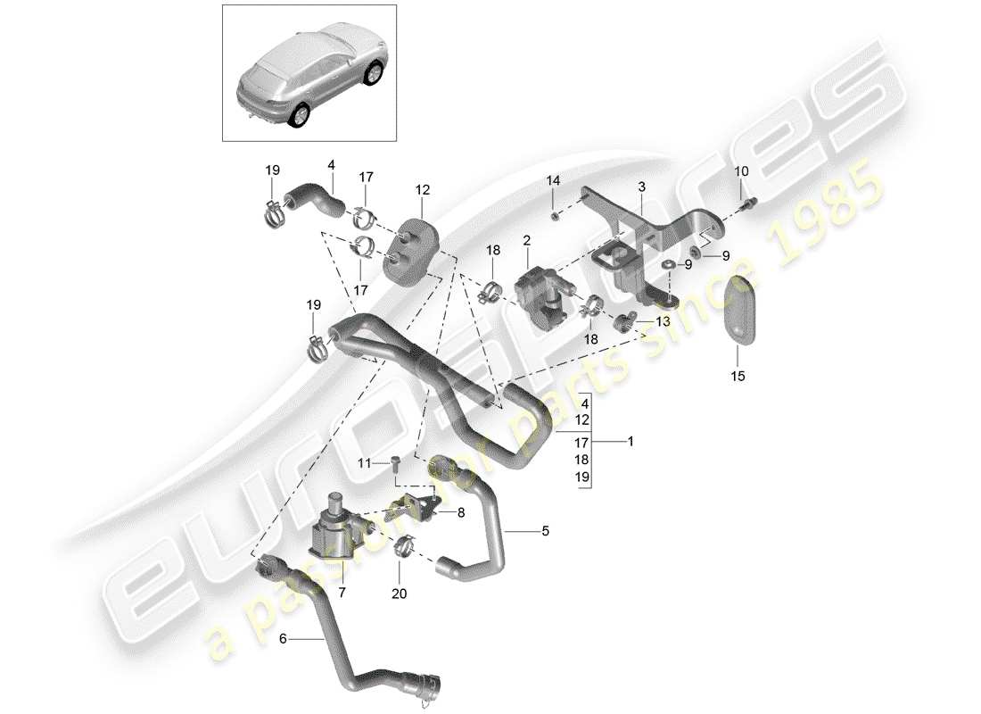 porsche 2018 (macan) heating, air cond. system basic supply pipe return line part diagram