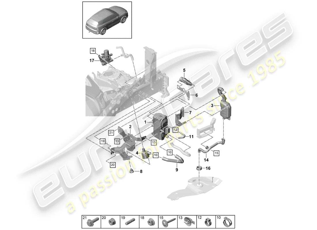 porsche 2020 (cayenne e3 9ya/9yb) auxiliary heater part diagram