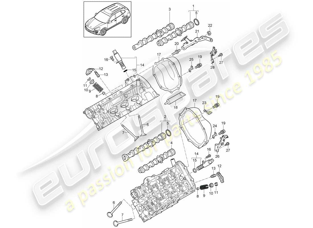 porsche 2017 (cayenne e2 92a) camshaft, valves part diagram