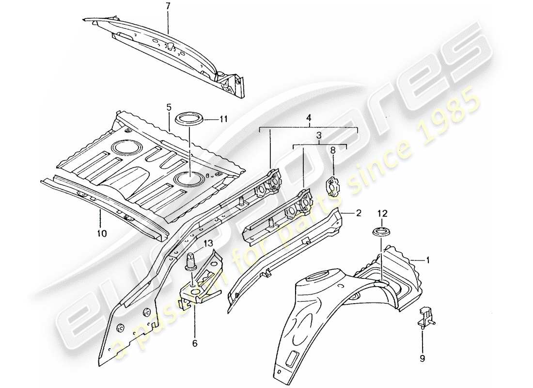 porsche boxster 986 (1999) rear end - single parts parts diagram