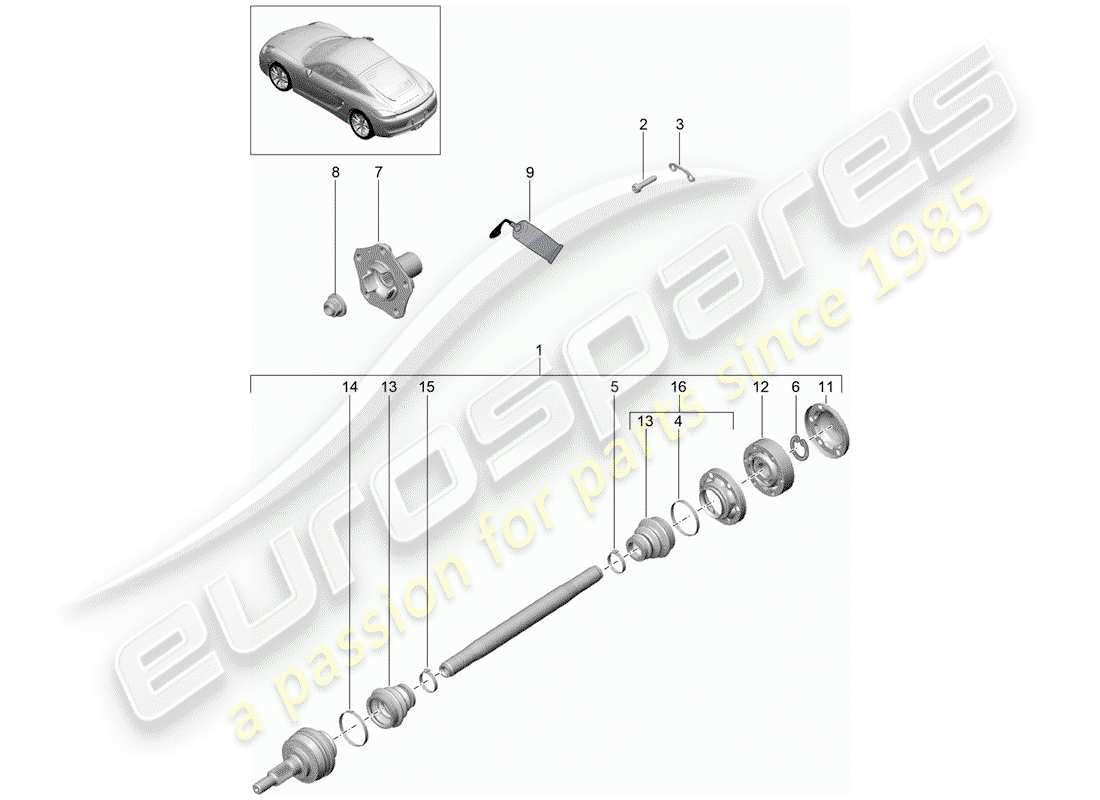 porsche 2016 (981 cayman) drive shaft wheel hub part diagram