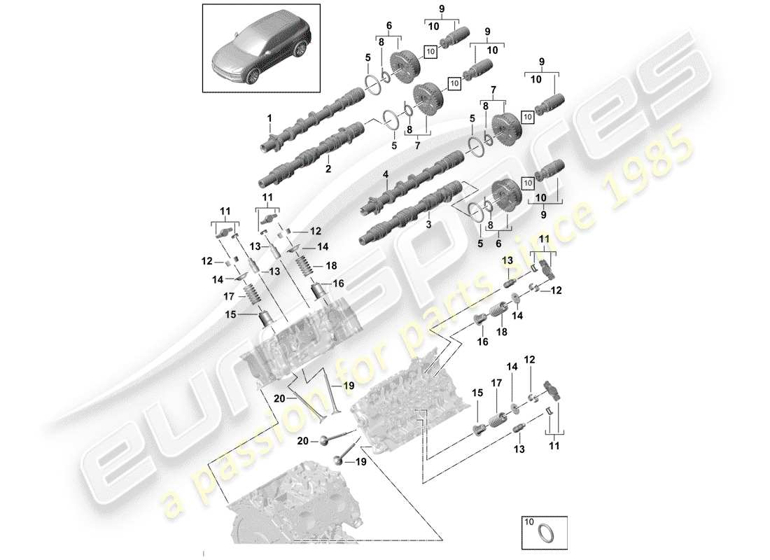 porsche 2020 (cayenne e3 9ya/9yb) camshaft, valves camshaft adjuster unit part diagram