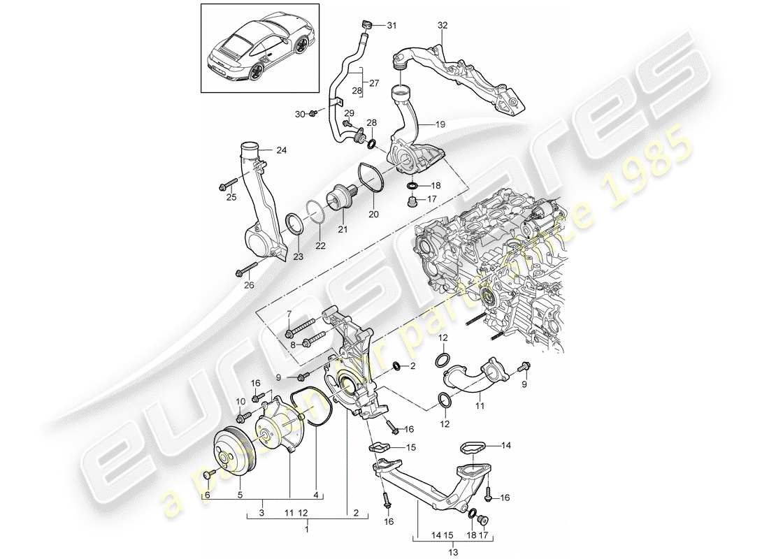 porsche 2013 (997-2 turbo / gt2 rs) water pump parts diagram