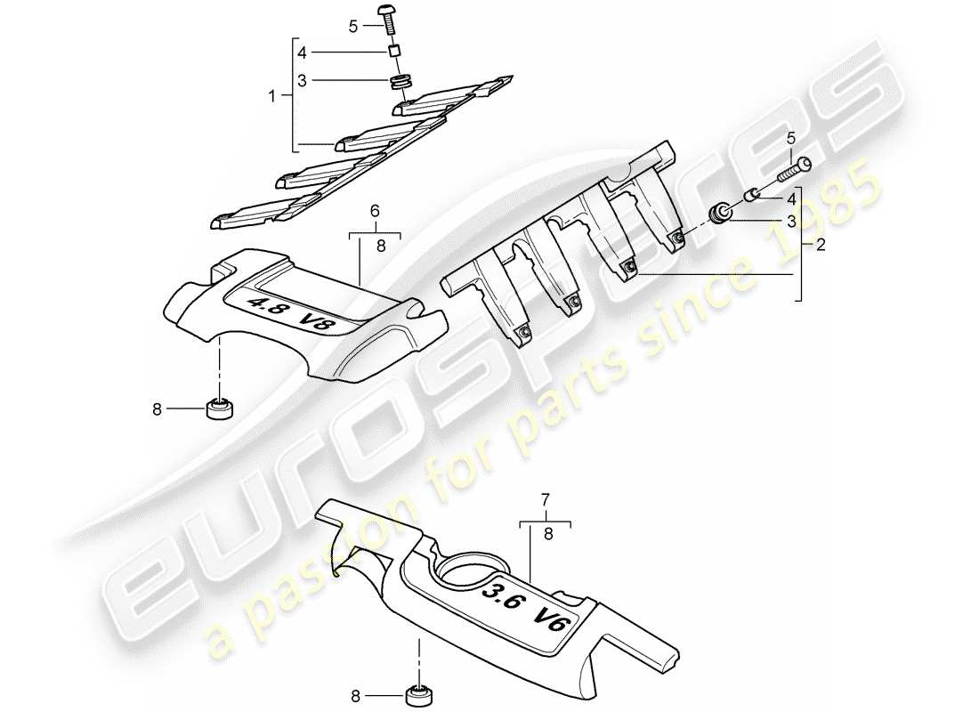 porsche 2008 (cayenne e1 9pa) engine cover part diagram