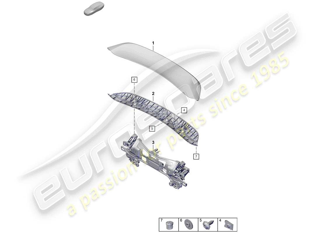 porsche 2020 (718 boxster spyder) rear spoiler parts diagram