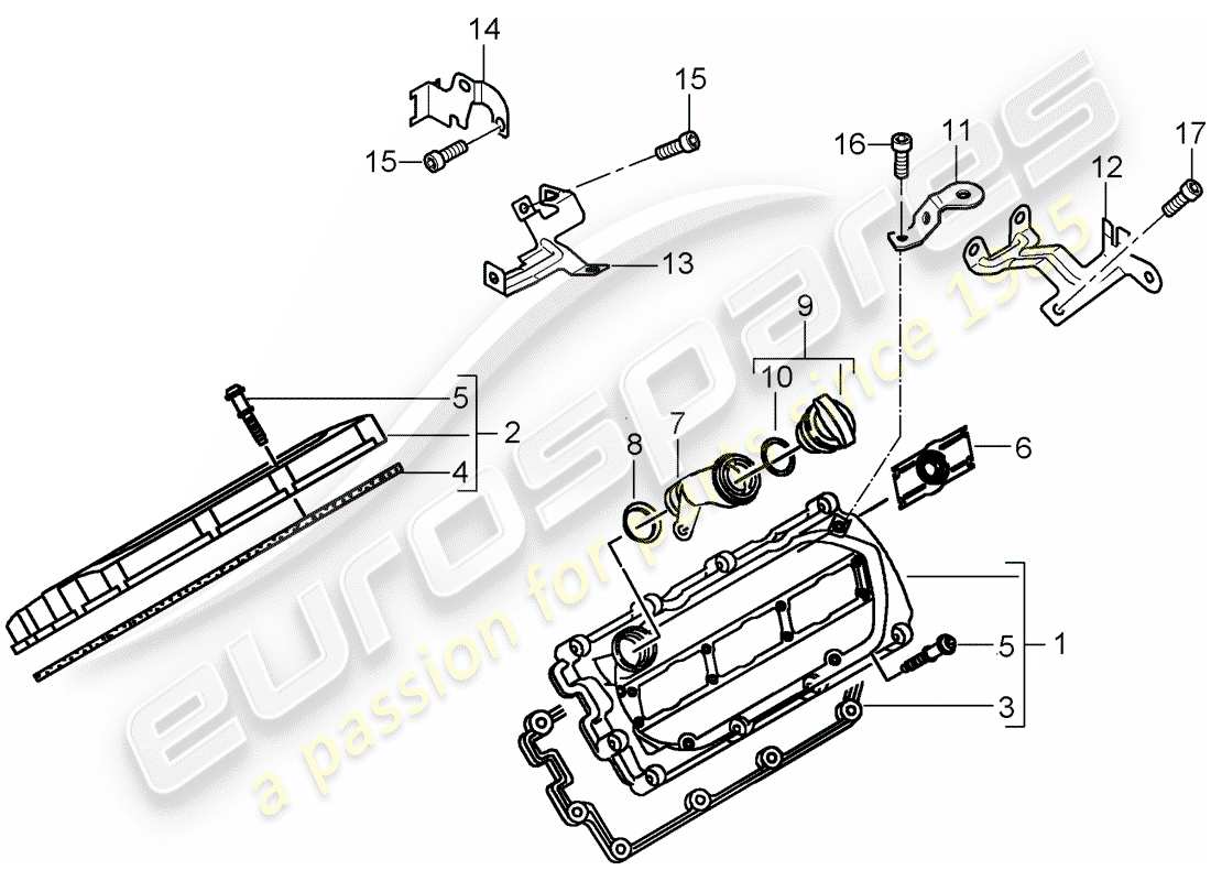 porsche 2009 (cayenne e1 9pa) valve cover parts diagram