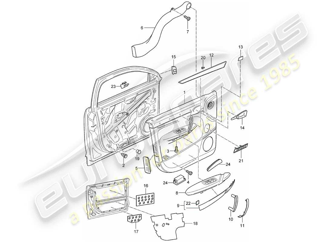 porsche 2004 (cayenne e1 9pa) door panel front with: damping parts diagram