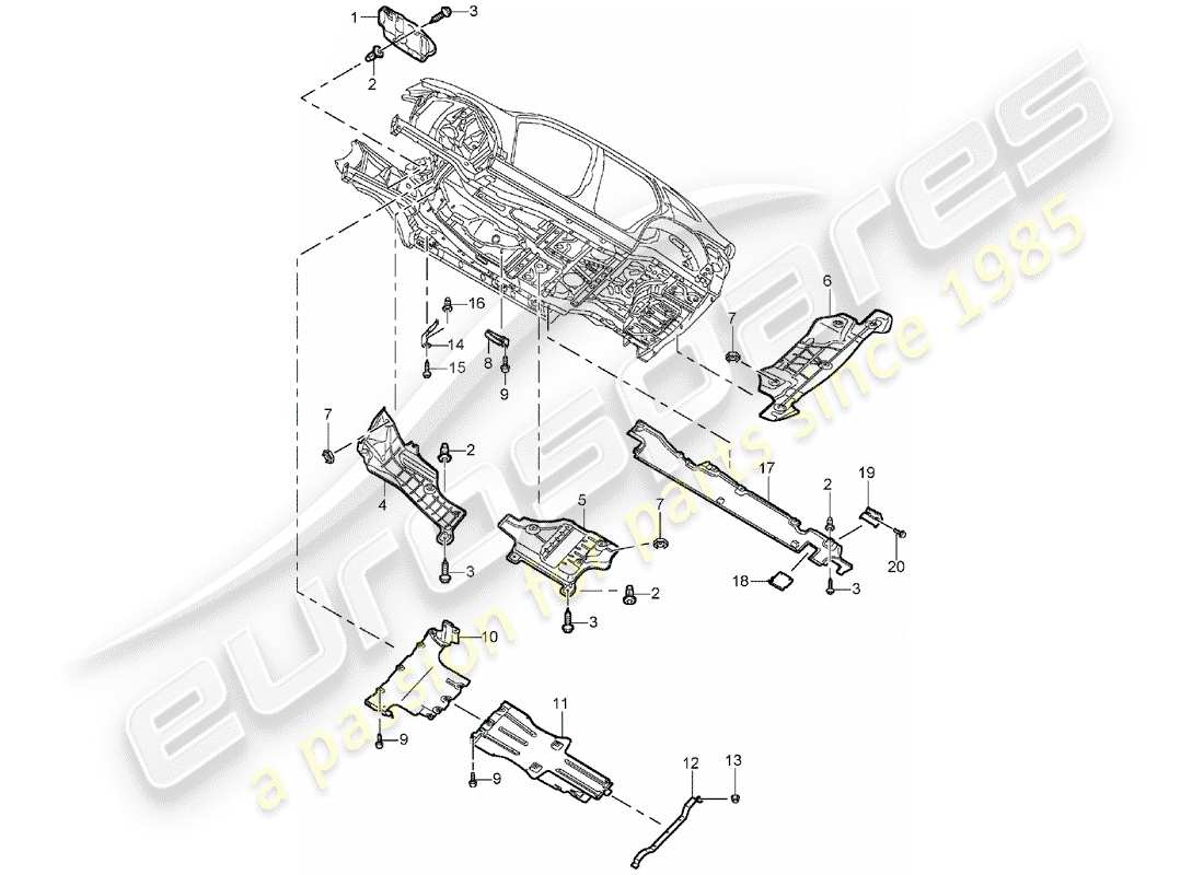 porsche 2004 (cayenne e1 9pa) underbody trim heat insulation parts diagram