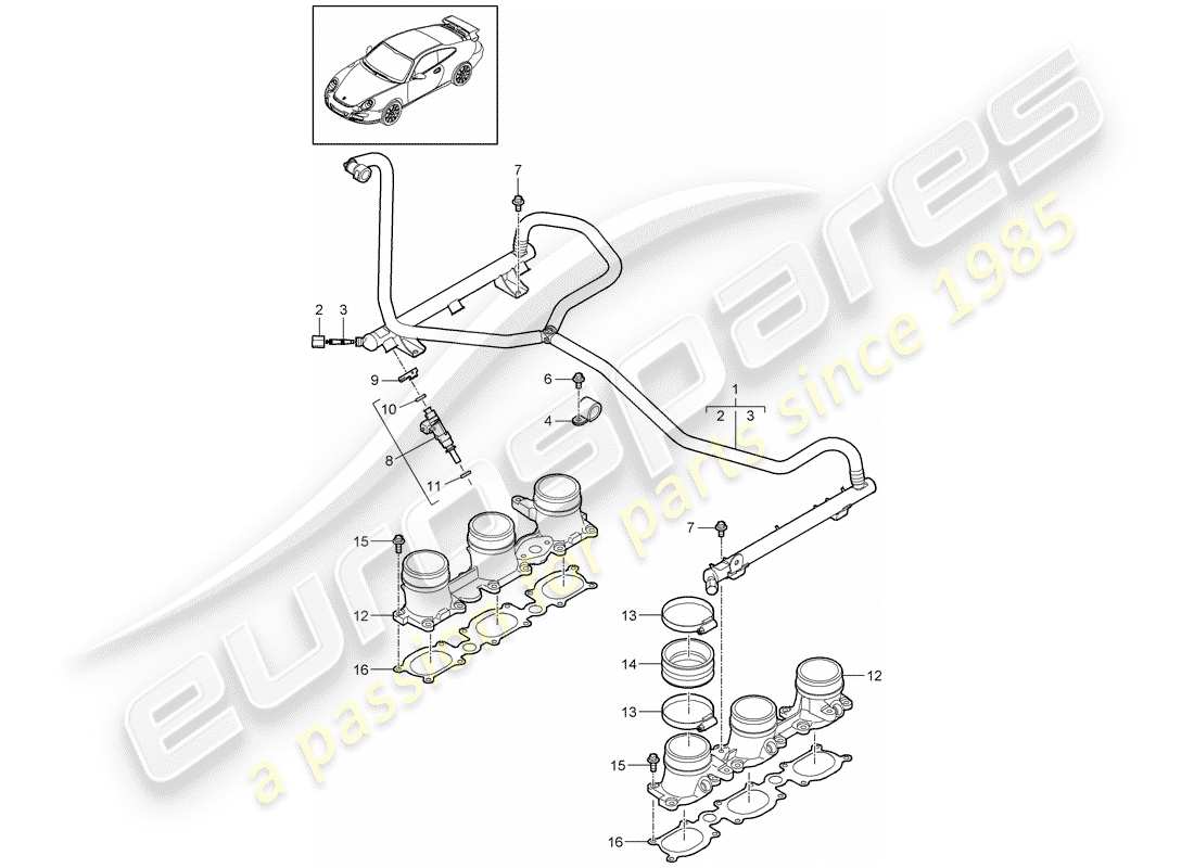 porsche 2007 (997-1 gt3) fuel collection pipe parts diagram