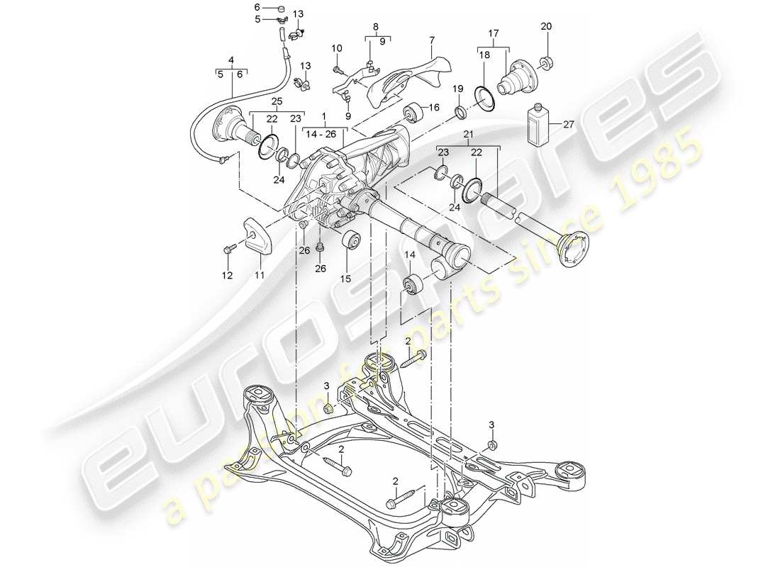 porsche 2009 (cayenne e1 9pa) front axle differential ready for installation parts diagram