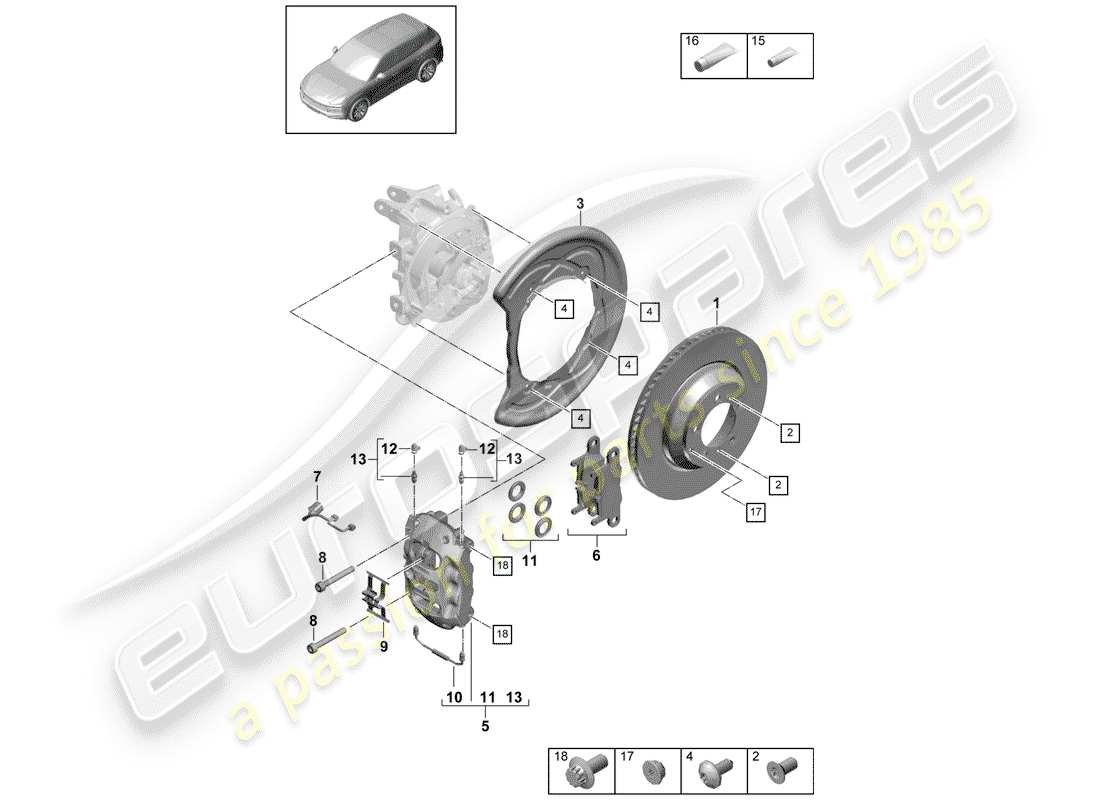 porsche 2020 (cayenne e3 9ya/9yb) disc brake 20 rear axle part diagram