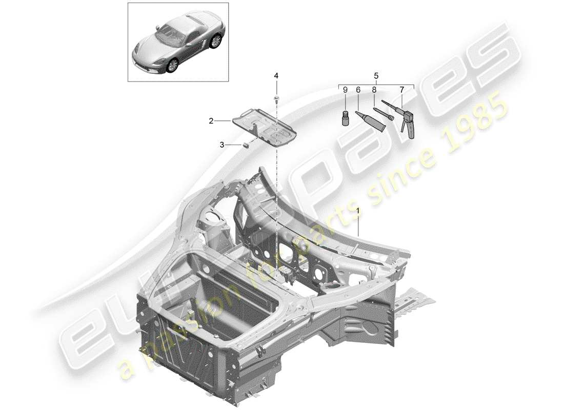porsche 2018 (718 boxster) front end (complete) parts diagram