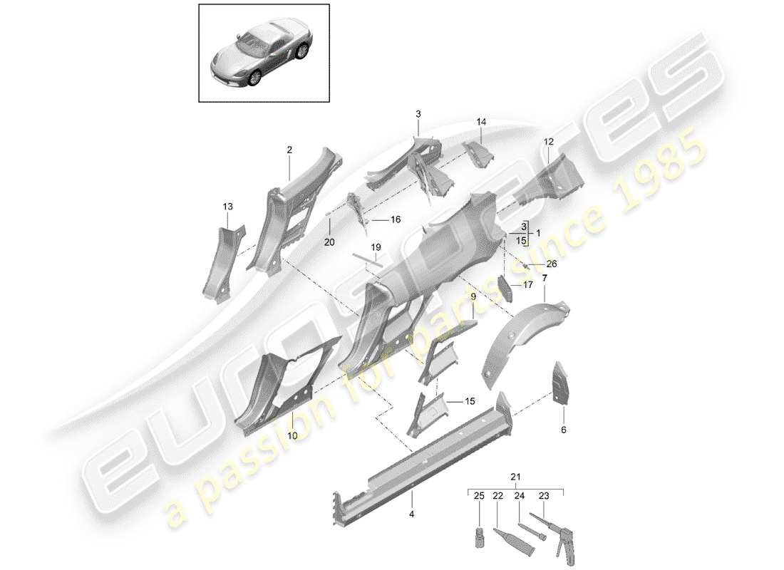 porsche 2018 (718 boxster) side part parts diagram