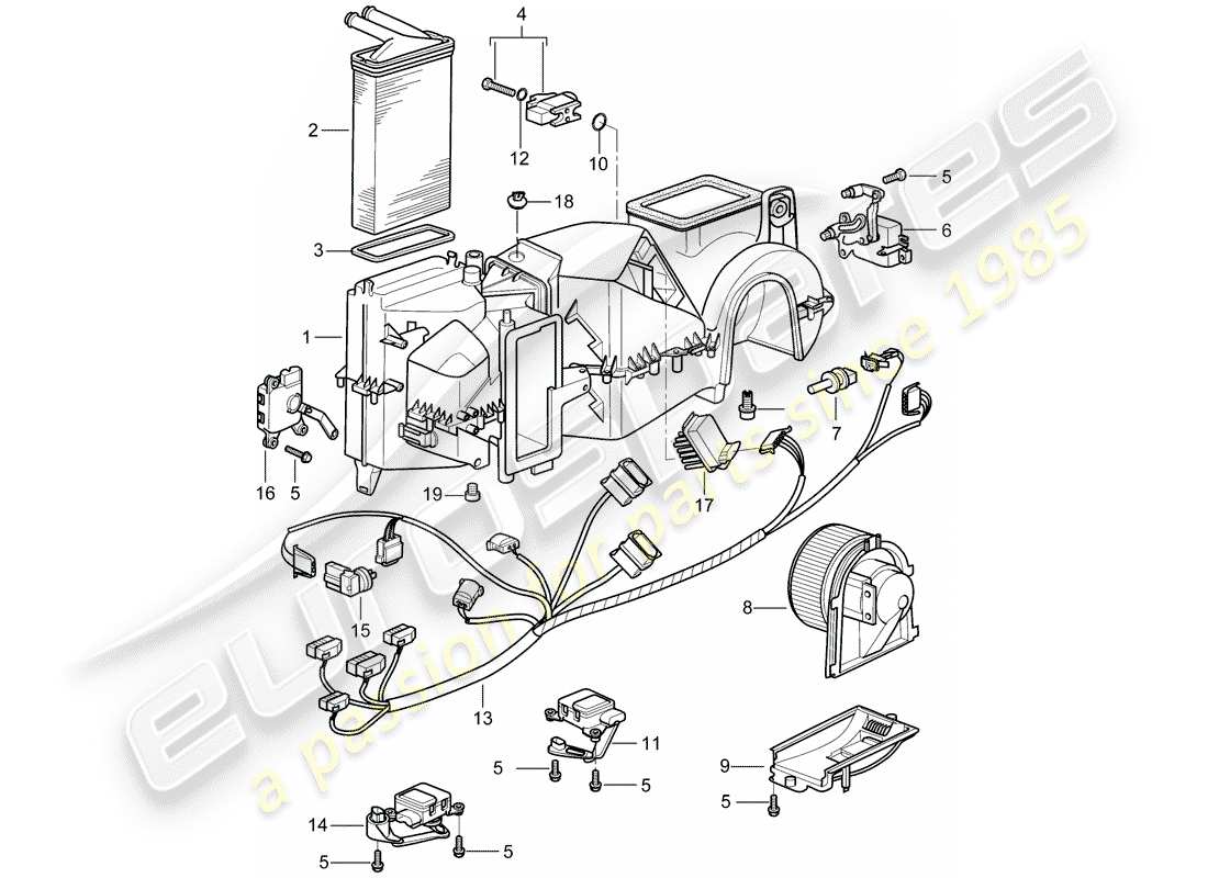 porsche 2001 (986 boxster) air distribution housing individual parts parts diagram