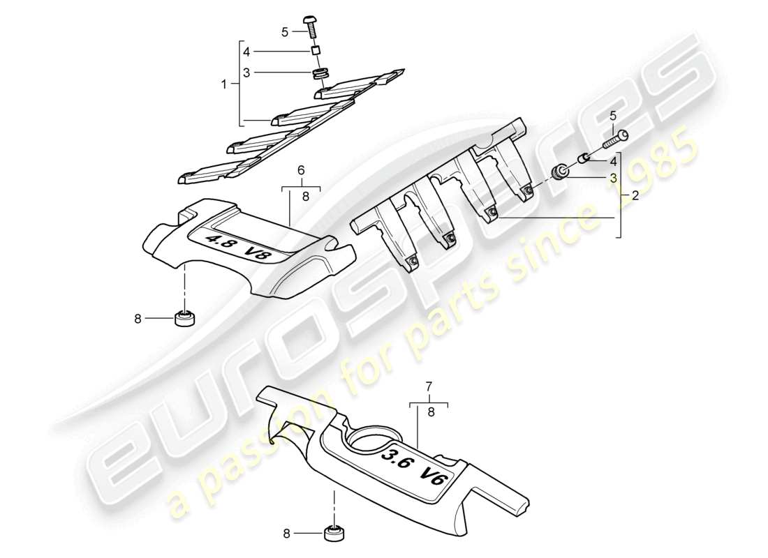 porsche 2010 (cayenne e1 9pa) engine cover parts diagram