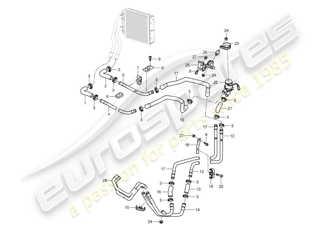 porsche 2010 (cayenne e1 9pa) heater supply pipe return line parts diagram