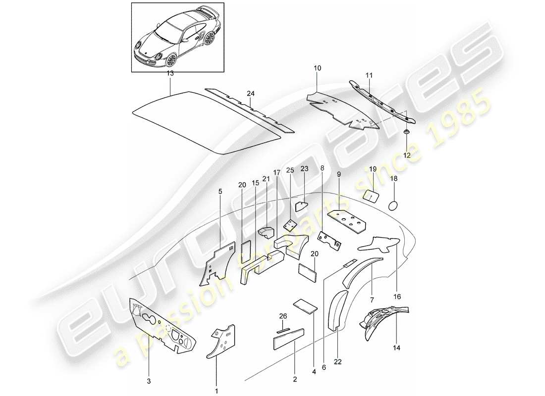 porsche 2013 (997-2 turbo / gt2 rs) body shell parts diagram