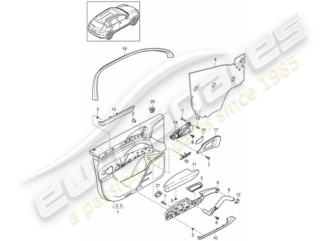 porsche 2014 (cayenne e2 92a) door panel front with: damping part diagram
