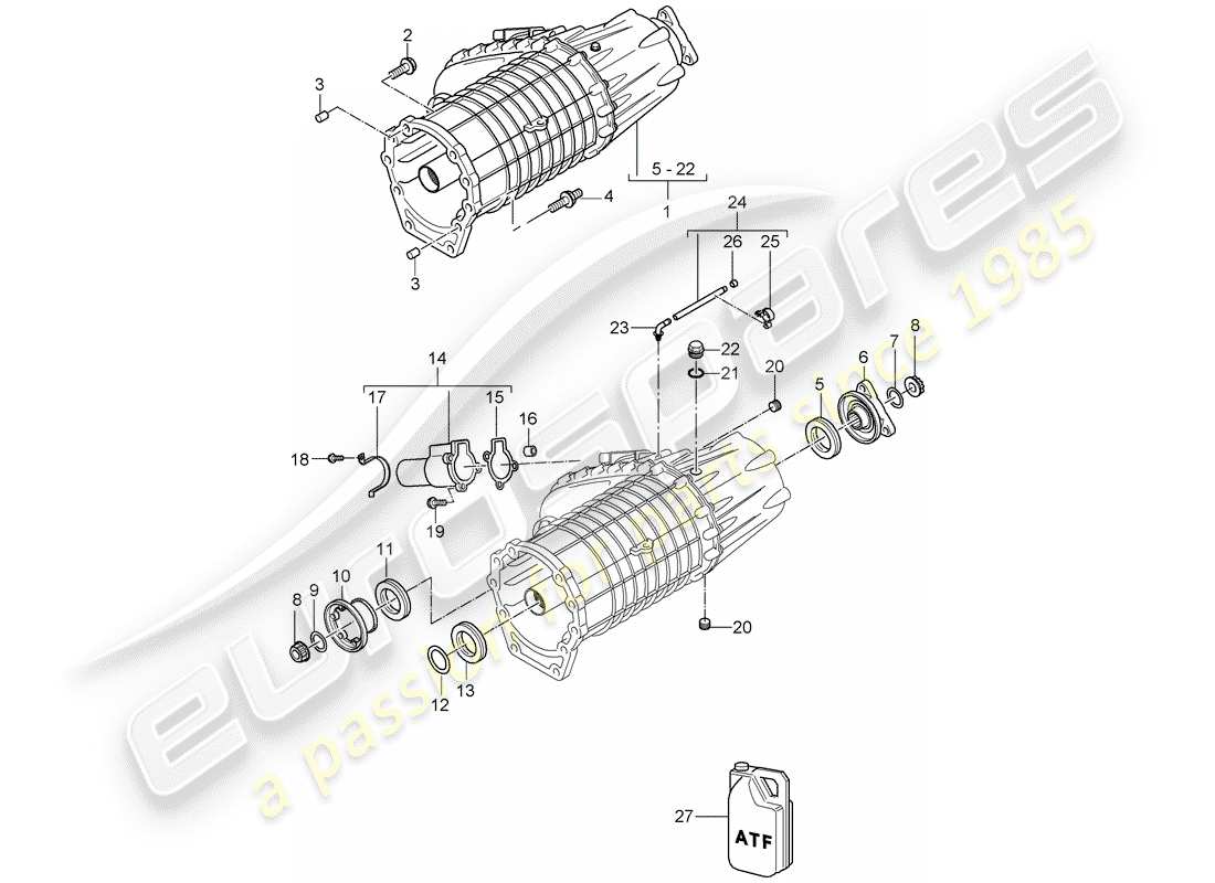 porsche 2006 (cayenne e1 9pa) transfer box ready for installation part diagram