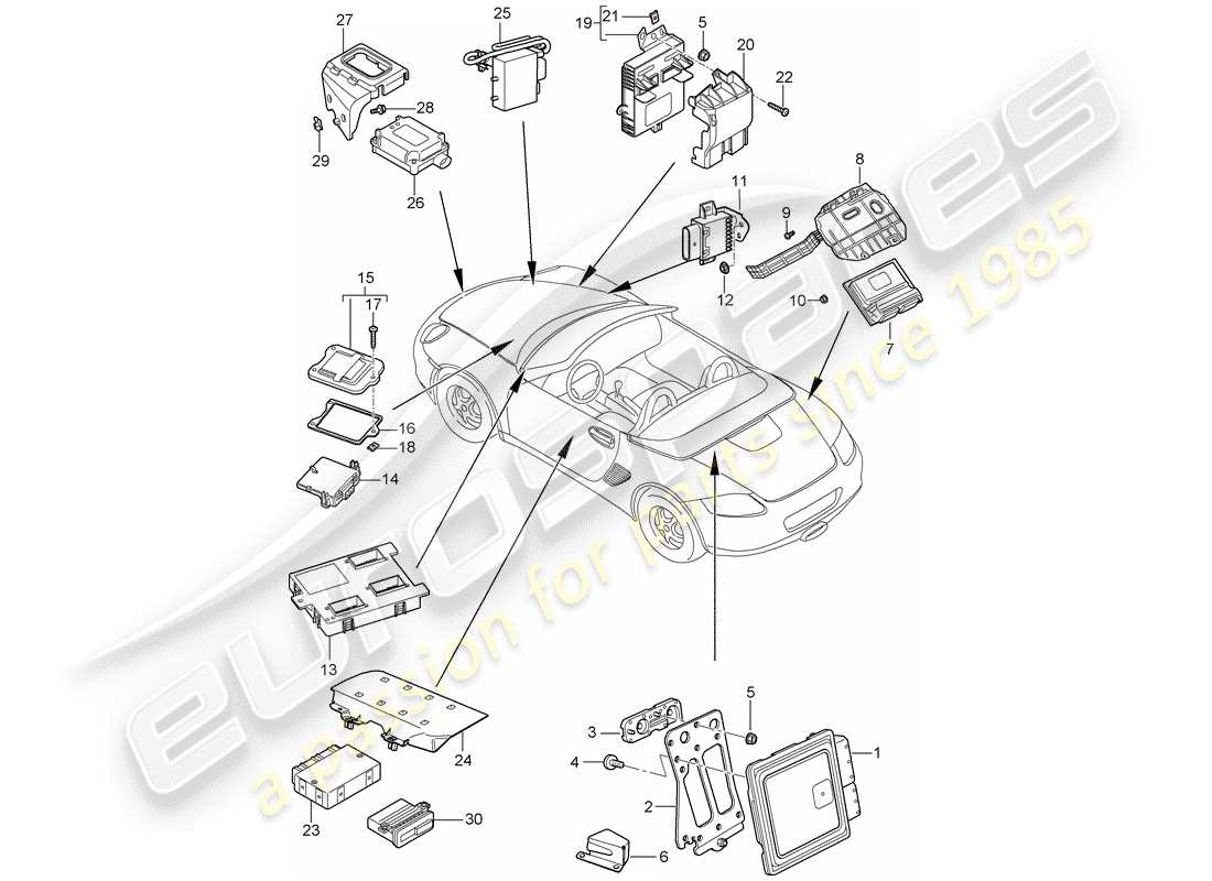 porsche 2009 (987 boxster) control units parts diagram