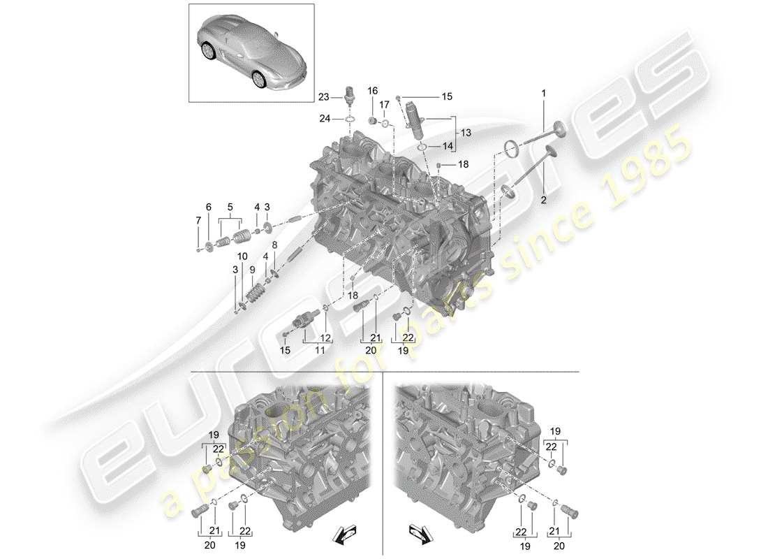 porsche 2016 (981 boxster spyder) cylinder head accessories inlet/outlet valve parts diagram
