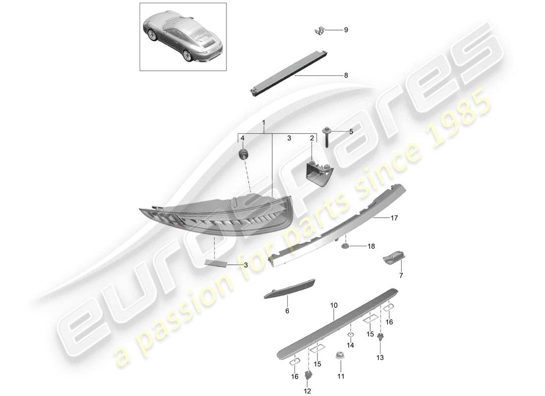 porsche 991 gen. 2 (2020) rear light parts diagram