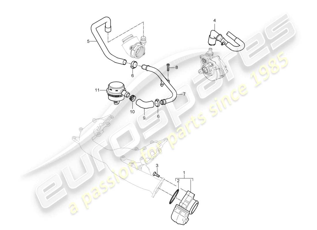 porsche 2010 (cayenne e1 9pa) throttle valve adapter breather line crankcase housing parts diagram