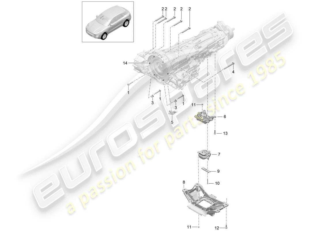 porsche 2017 (macan) mounting parts for engine and transmission transmission carrier part diagram