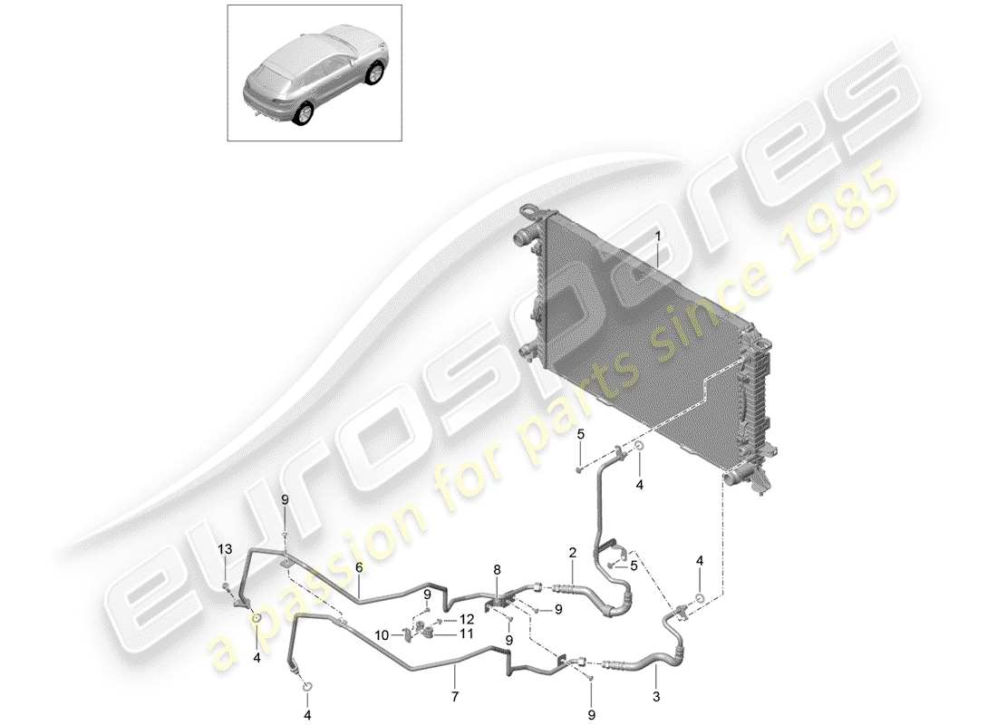 porsche 2017 (macan) - pdk - gearbox gear oil cooler oil pressure line part diagram