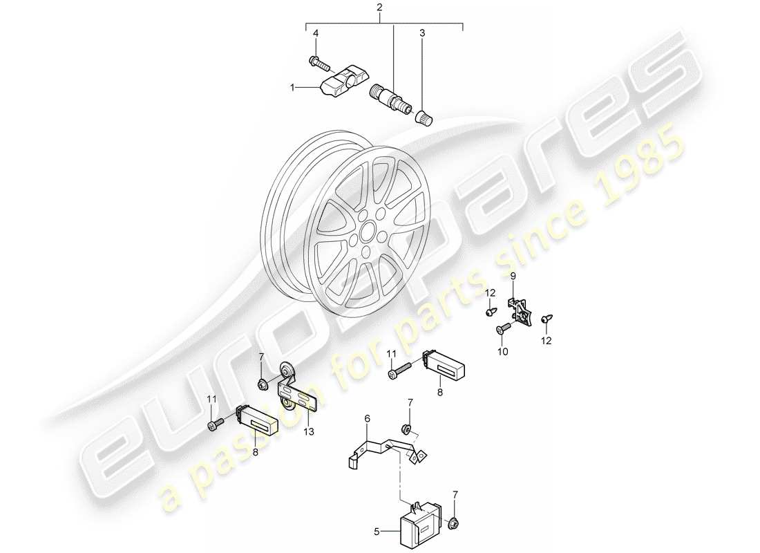 porsche 2008 (997-1 gt3) tire pressure control system parts diagram