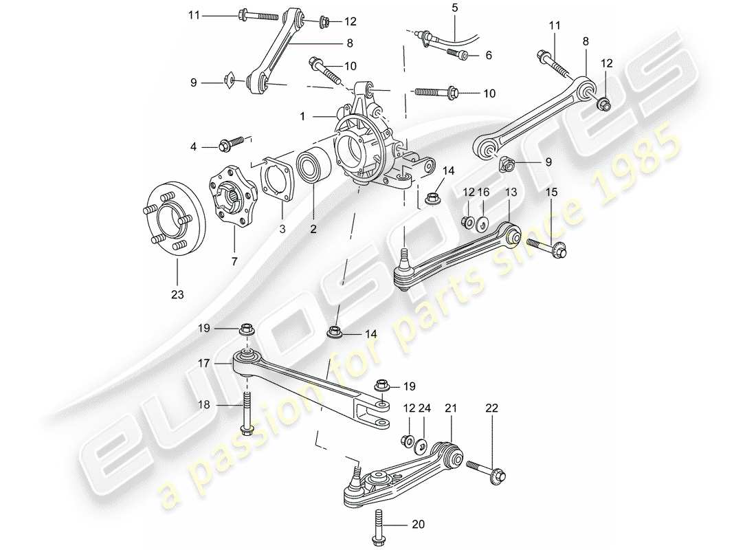porsche 2004 (996 turbo / gt2) rear axle - wheel carrier - upper link - wheel hub part diagram