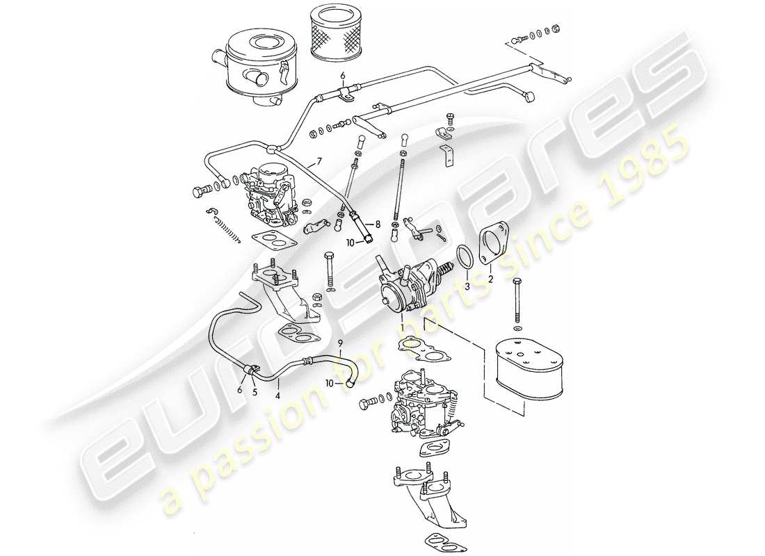 porsche 1963 (356b/356c) fuel pump - and - fuel line part diagram