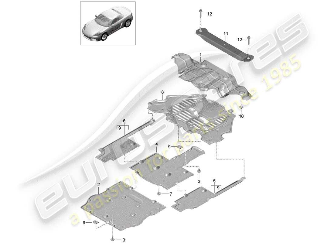 porsche 2018 (718 boxster) trim underbody parts diagram