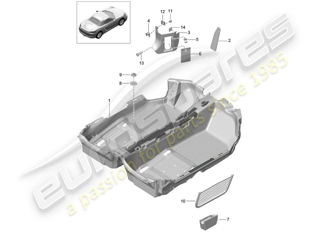 porsche 2018 (718 boxster) flooring parts diagram