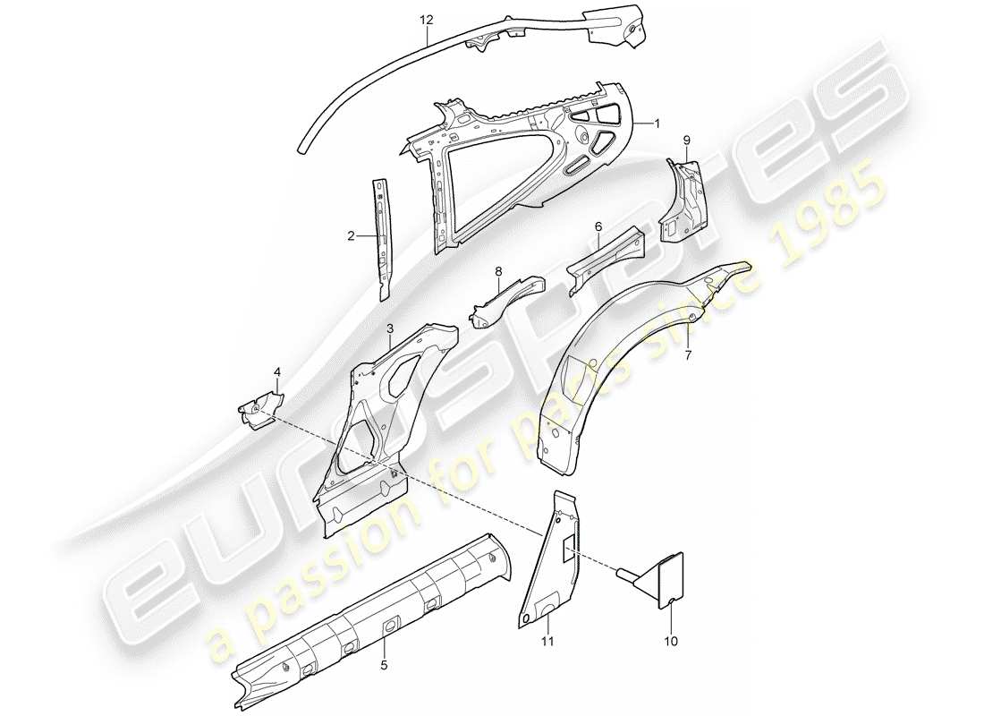 porsche 2008 (997-1 gt3) side panel parts diagram