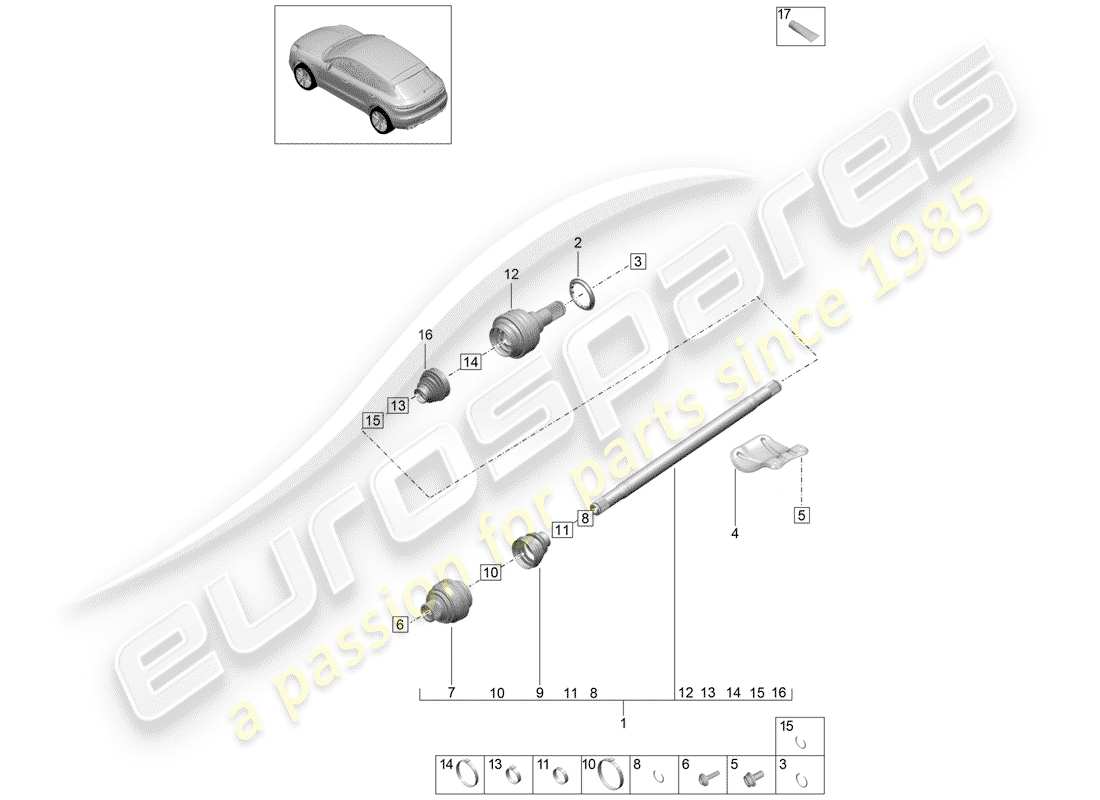 porsche 2020 (macan) drive shaft rear axle parts diagram