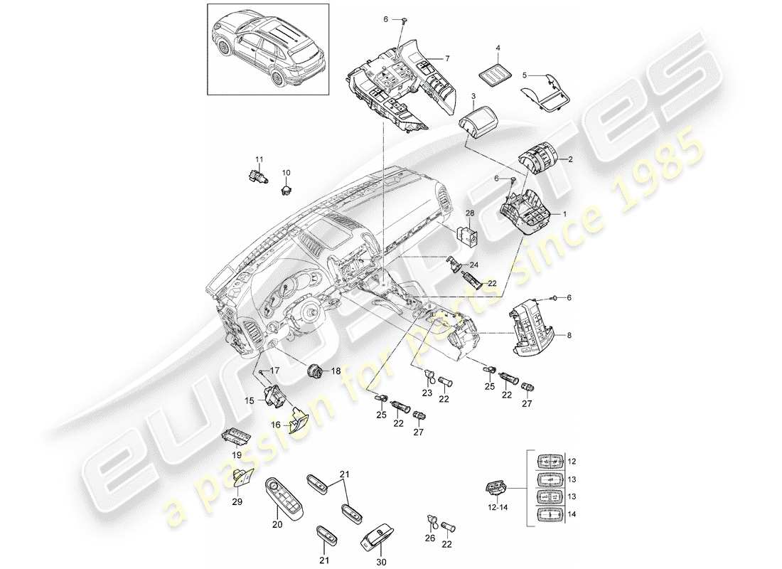 porsche 2012 (cayenne e2 92a) switch control panel air conditioning d - mj 2015>> part diagram