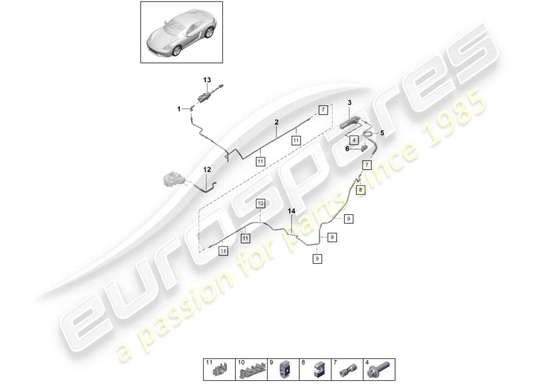 porsche 2017 (718 cayman) hydraulic coupling actuation clutch master cylinder clutch slave cylinder hose part diagram