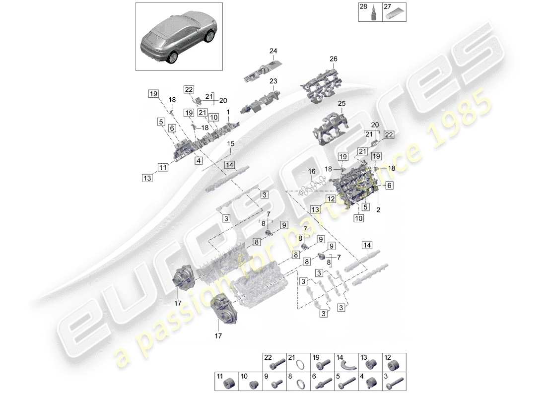 porsche 2019 (macan) valve cover sound absorber accessories part diagram