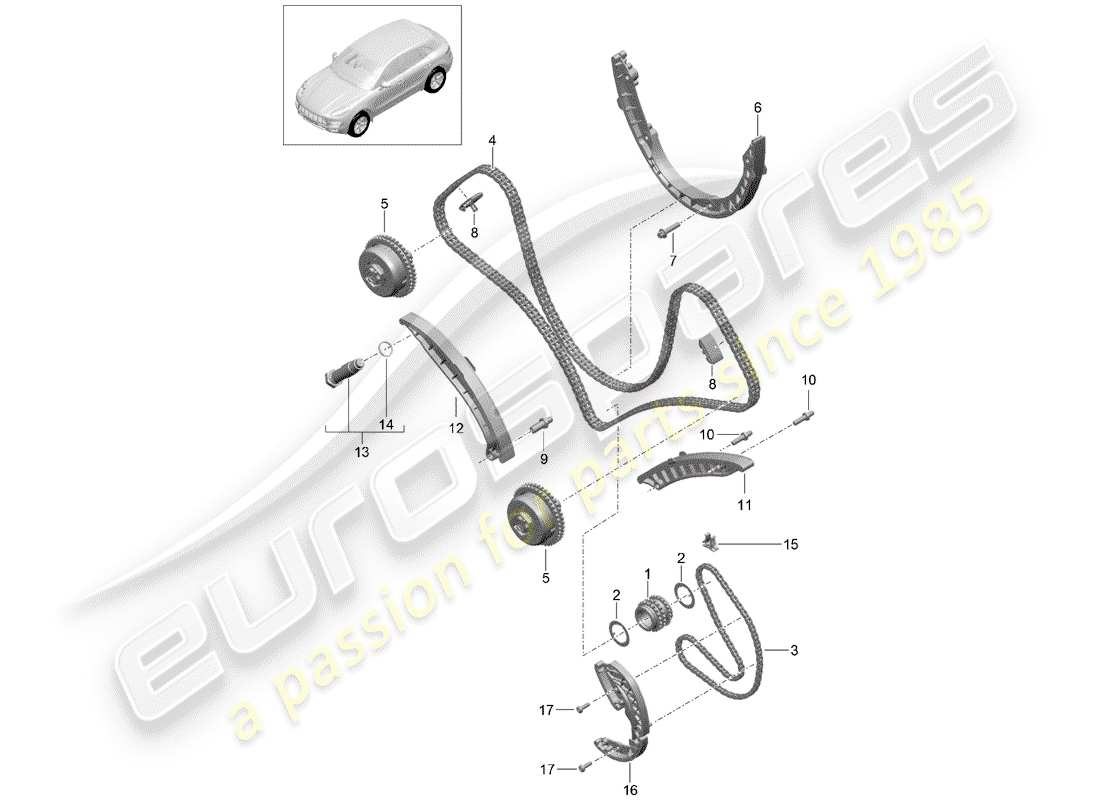 porsche 2017 (macan) timing chain slide rail part diagram
