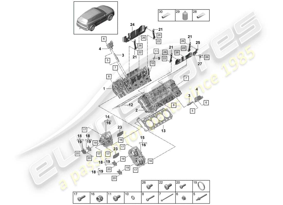 porsche 2020 (cayenne e3 9ya/9yb) cylinder head part diagram