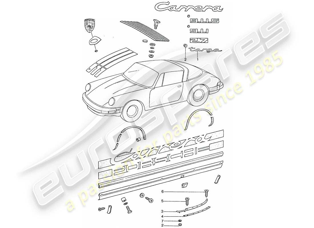 porsche 1977 (911) decorative fittings part diagram