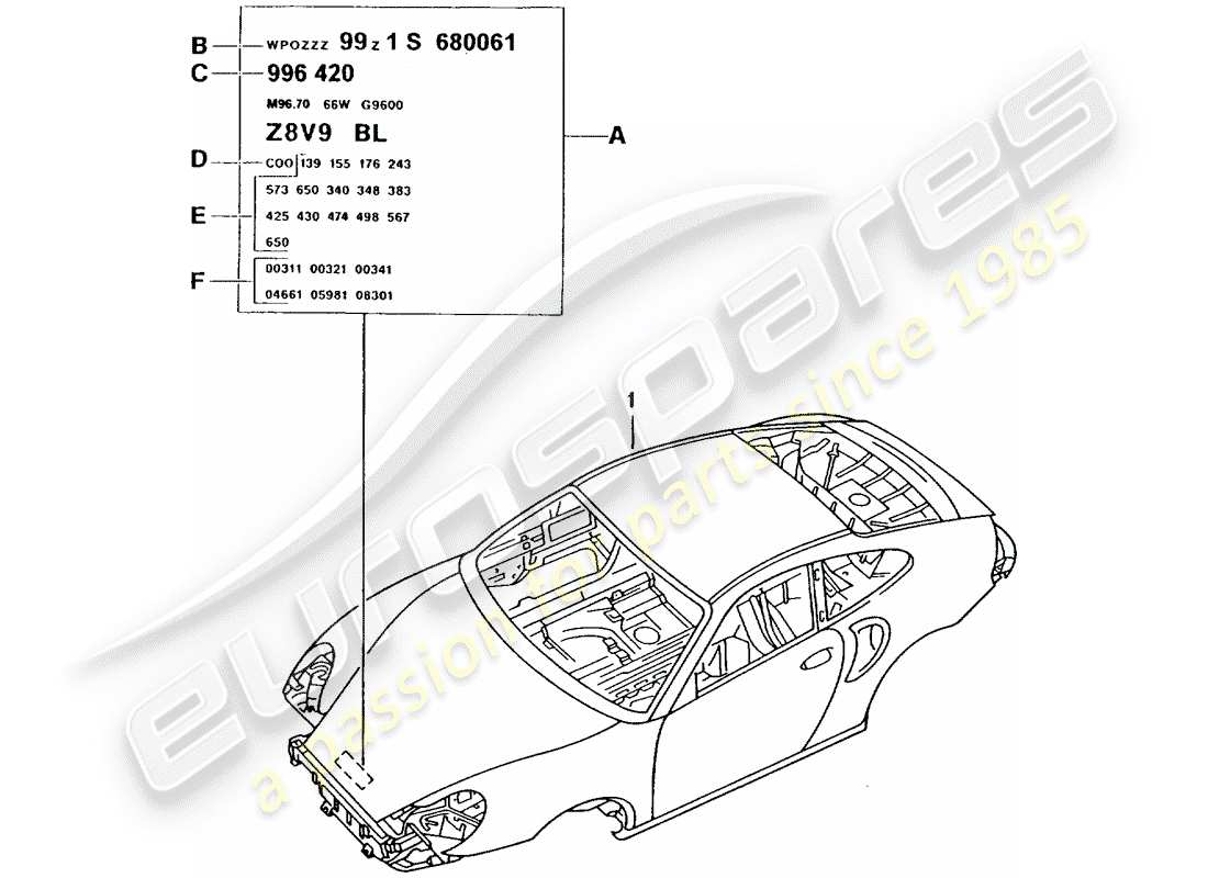 porsche 2004 (996 turbo / gt2) car body part diagram