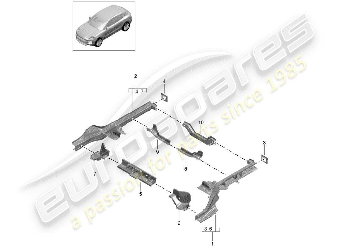 porsche 2020 (macan) frame rear side member parts diagram