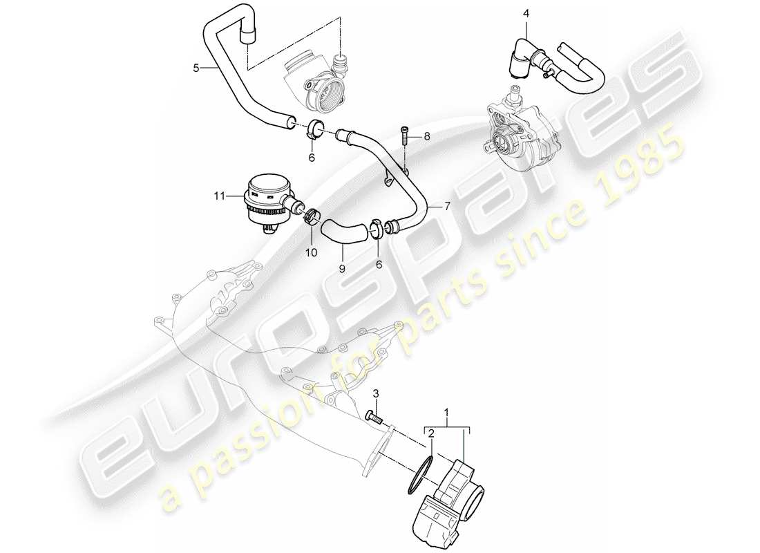 porsche 2008 (cayenne e1 9pa) throttle valve adapter breather line crankcase housing part diagram