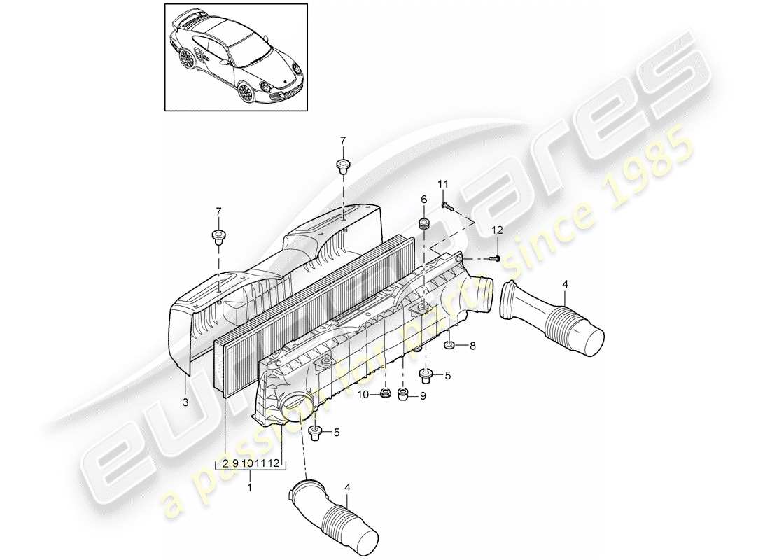 porsche 2013 (997-2 turbo / gt2 rs) air cleaner parts diagram
