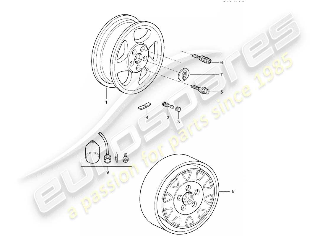 porsche 2005 (997-1) wheels parts diagram