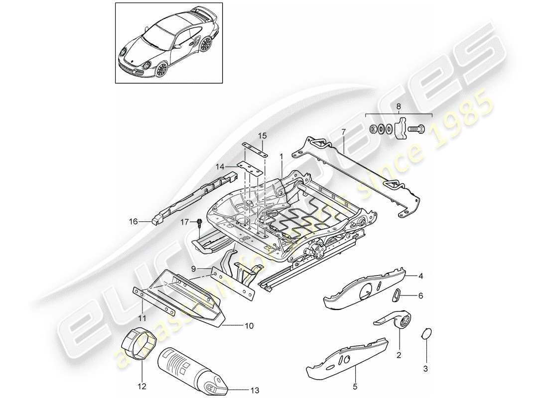 porsche 2013 (997-2 turbo / gt2 rs) seat frame parts diagram