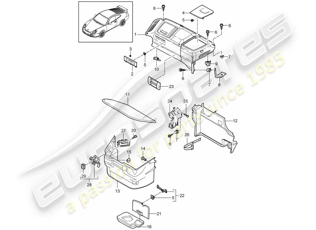 porsche 2007 (997-1 gt3) luggage compartment parts diagram